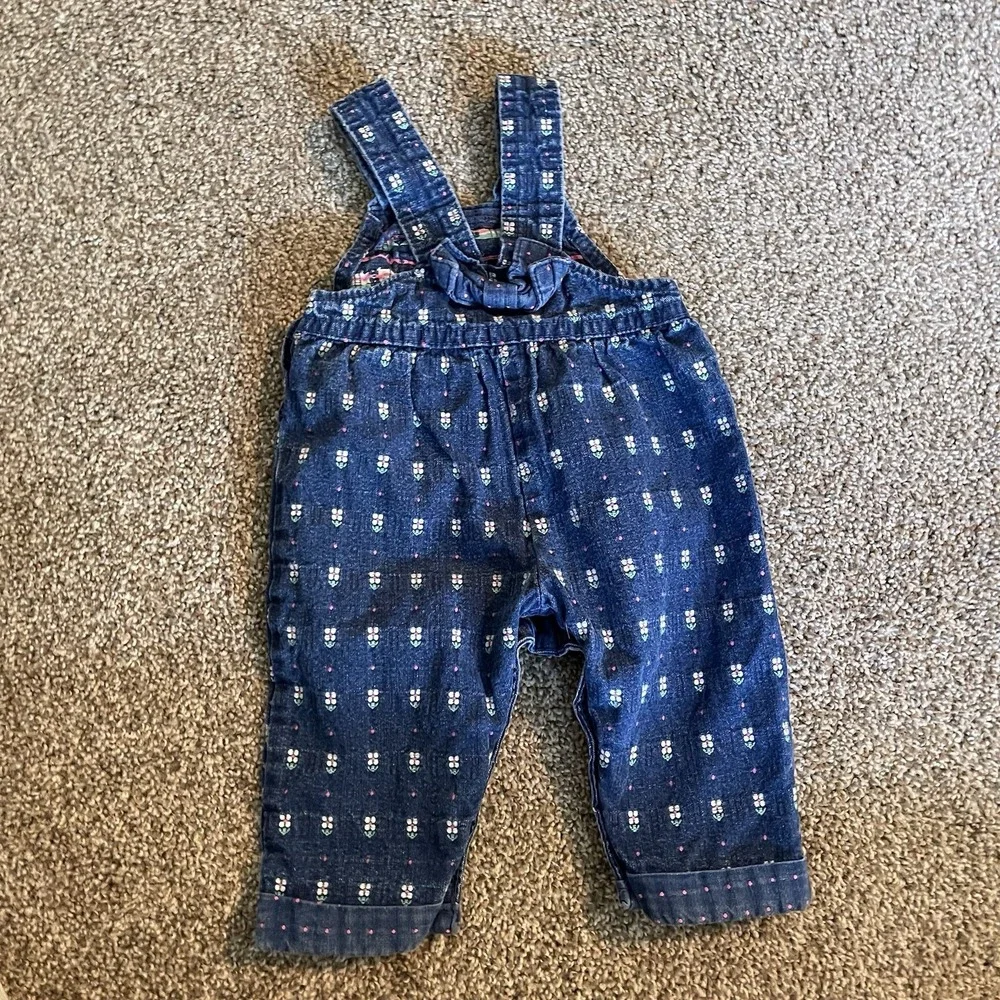 Vintage 80s OSHKOSH Toddler Girl 3M Blue Denim Flower Daisy Overalls‎